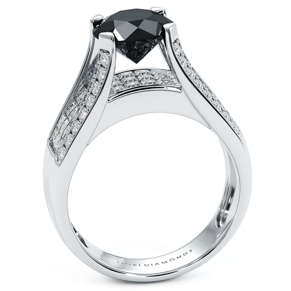 4.04 Carat Certified Natural Black Diamond Engagement Ring 14k White Gold