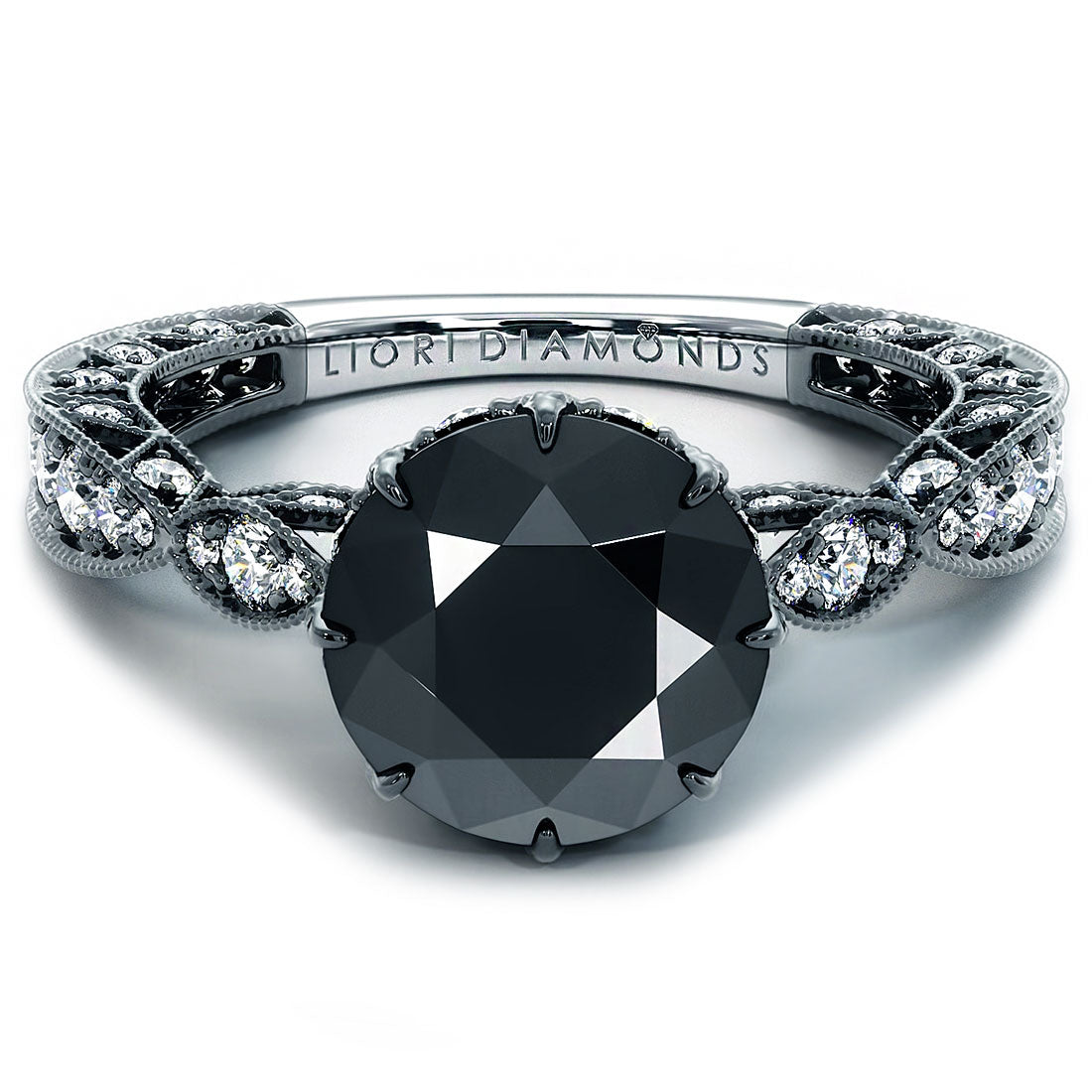 2.68 Carat Natural Black Diamond Engagement Ring 18k Black Gold Vintage Style