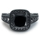 6.35 Carat Cushion Cut Black Diamond Ring 14k Black Gold Pave Halo Vintage Style