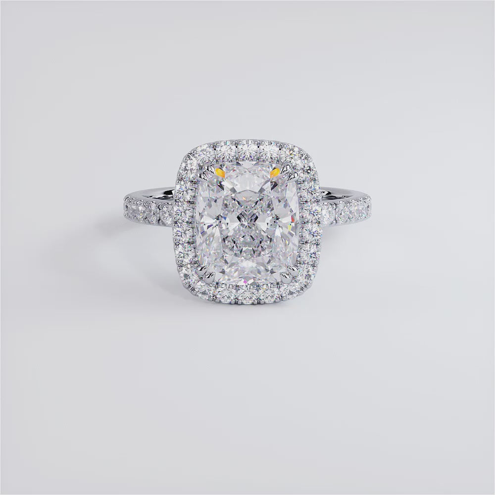 3 Carat Cushion Cut (Long) Micropavé High Set Halo