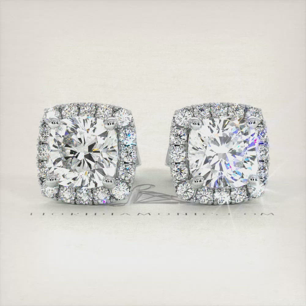 1.02 Carat F-VS Cushion Cut Pave Halo Diamond Studs Earrings 18k White Gold