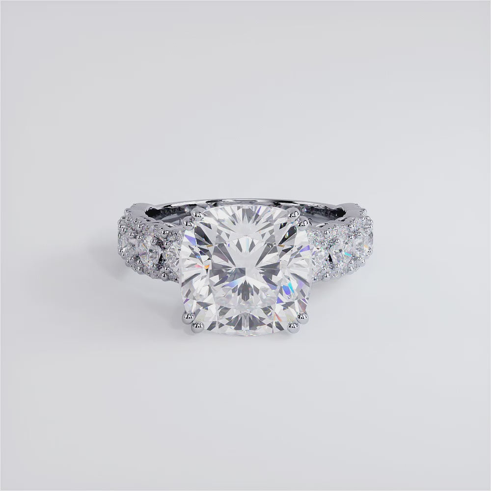 5 Carat Cushion Cut Micropavé Halo Set Shank