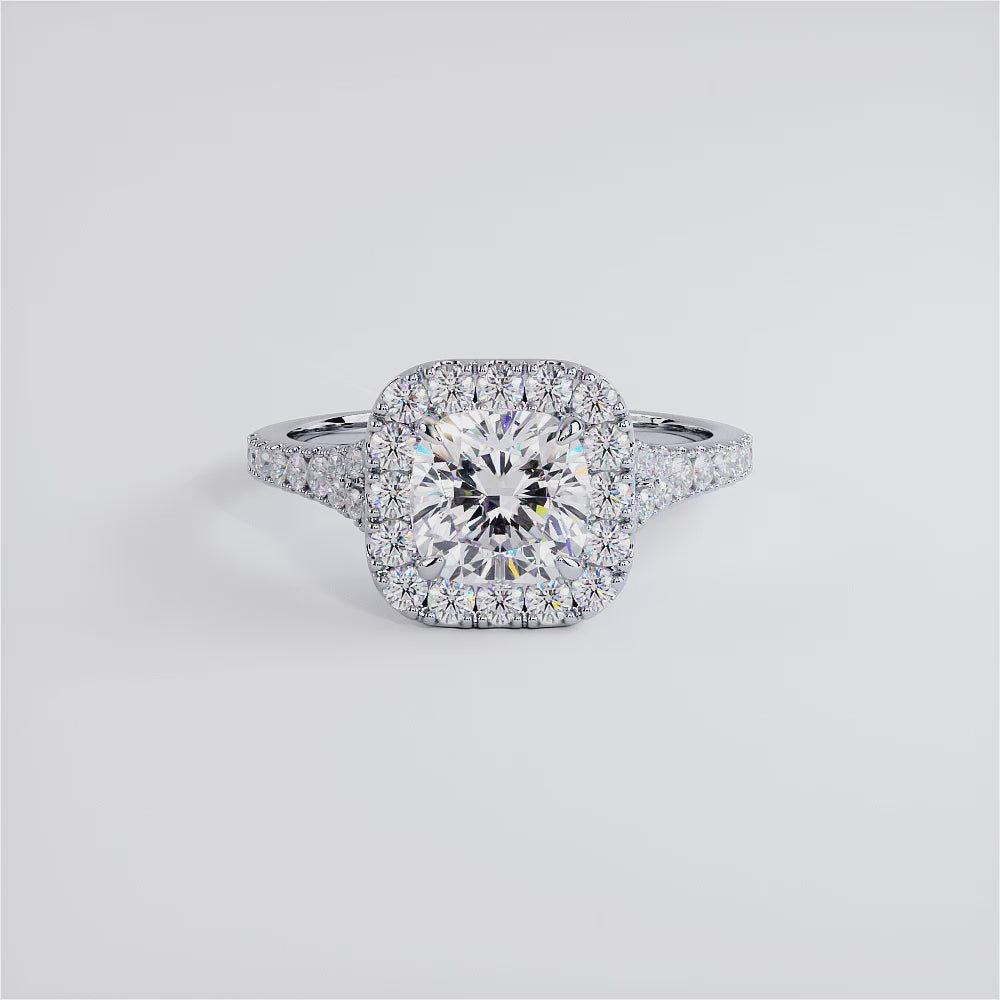 1.5 Carat Cushion Cut Halo Split Shank Micropavé