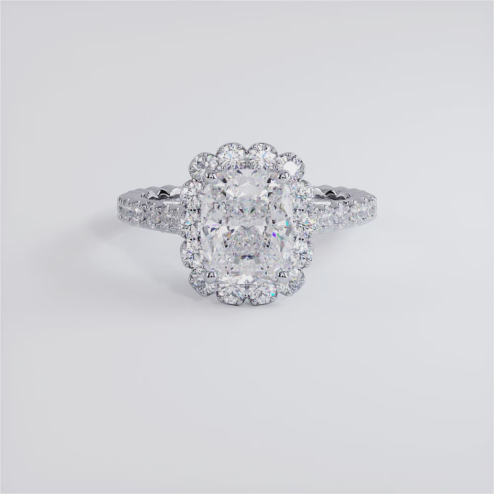 2 Carat Cushion Cut (Long) Beaded Prong Halo Milgrain Gallery