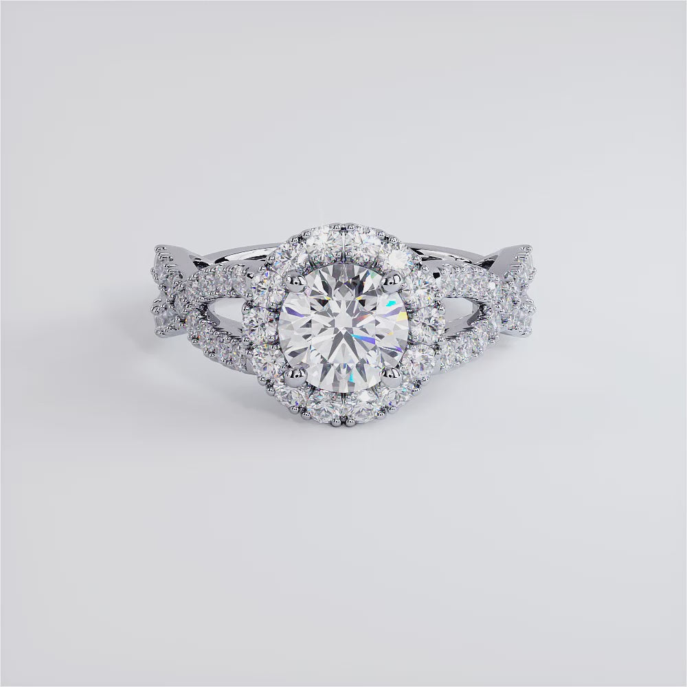 1 Carat Round Brilliant Infinity Twist Round Halo Micropavé