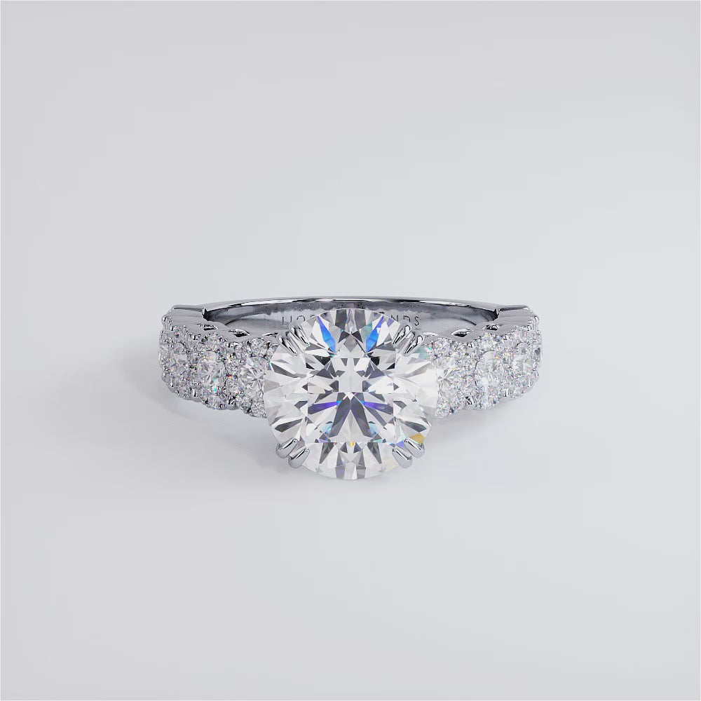2 Carat Round Brilliant Micropavé Halo Set Shank