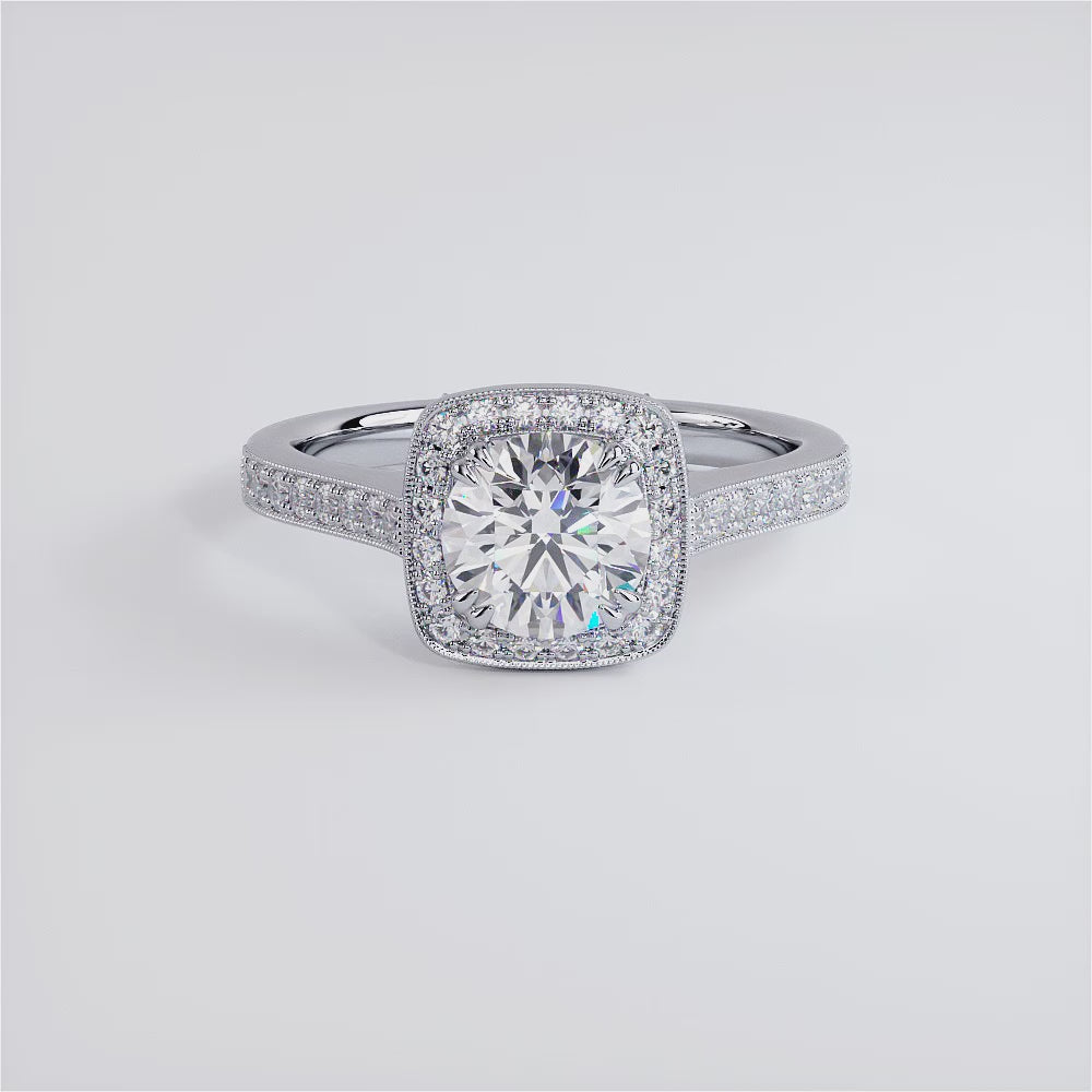 1 Carat Round Brilliant Micropavé Halo Milgrain