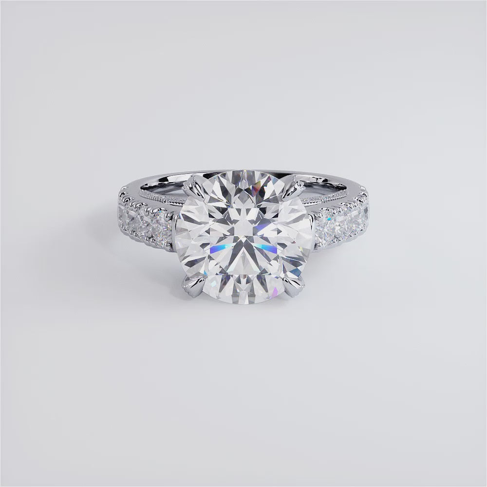 4 Carat Round Brilliant Micropavé Milgrain Prongs