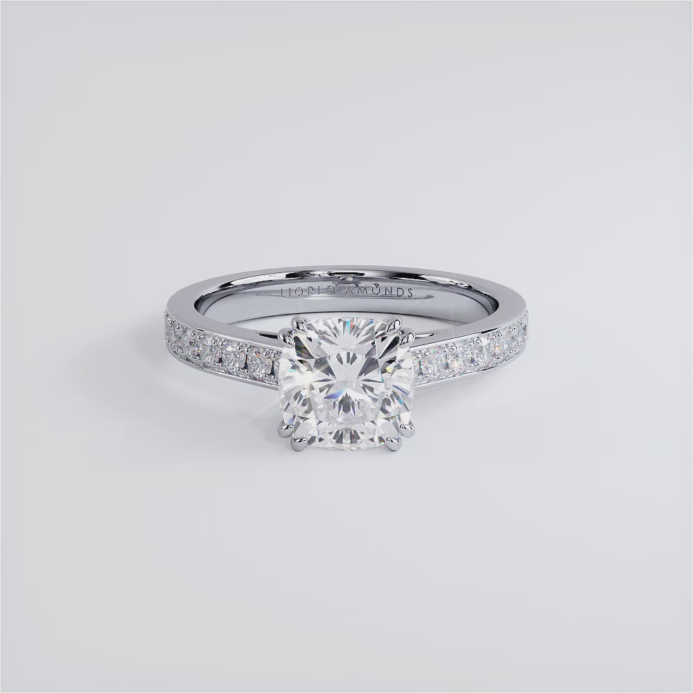 2 Carat Cushion Cut Petite Micropavé Cathedral
