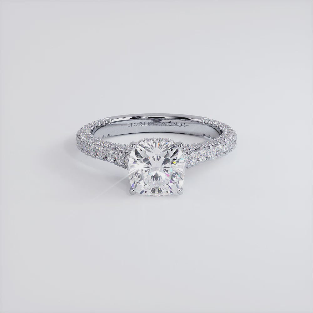 1.5 Carat Cushion Cut Trio Micropavé Under Halo