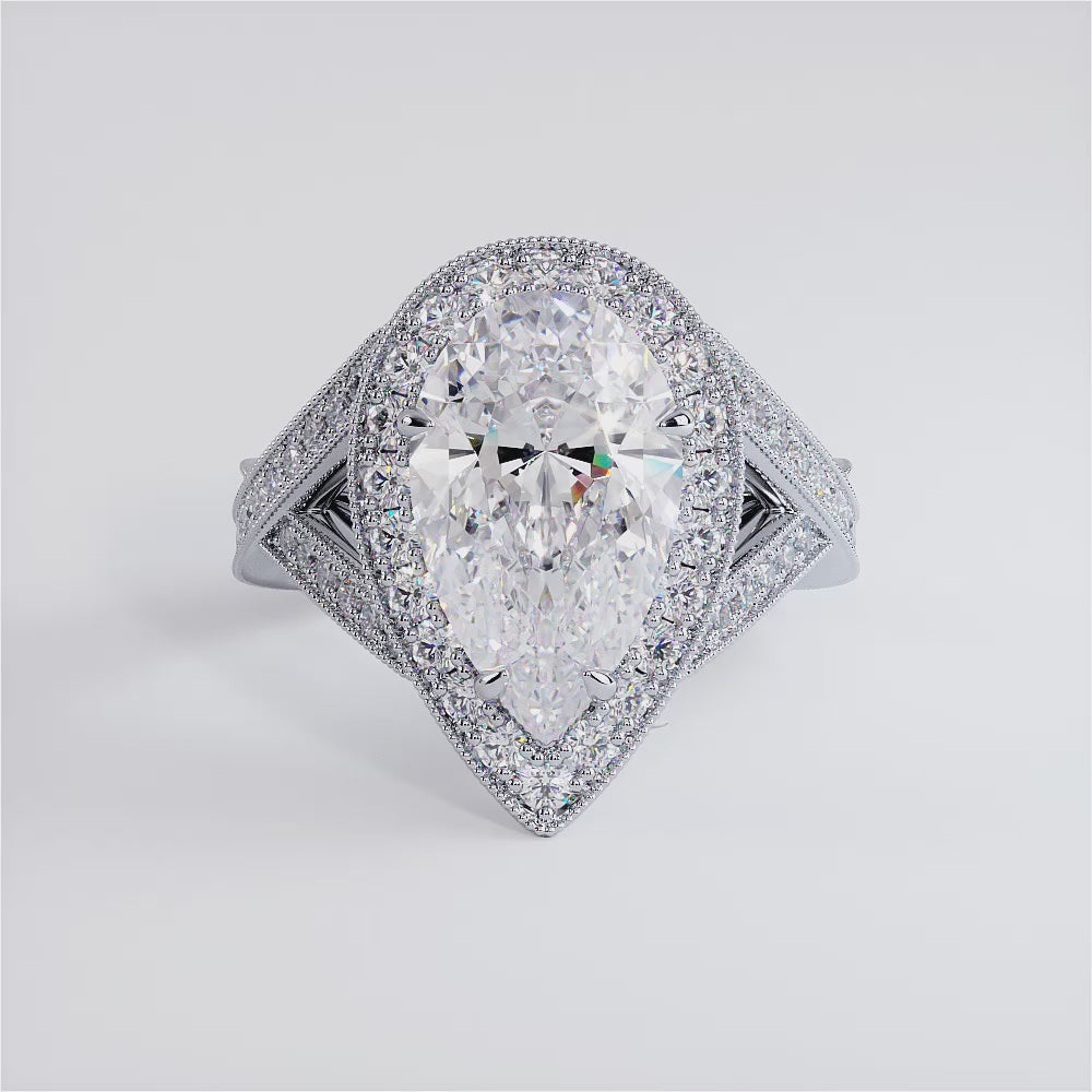 4 Carat Pear Shape Micropavé Milgrain Infinity Twist Halo
