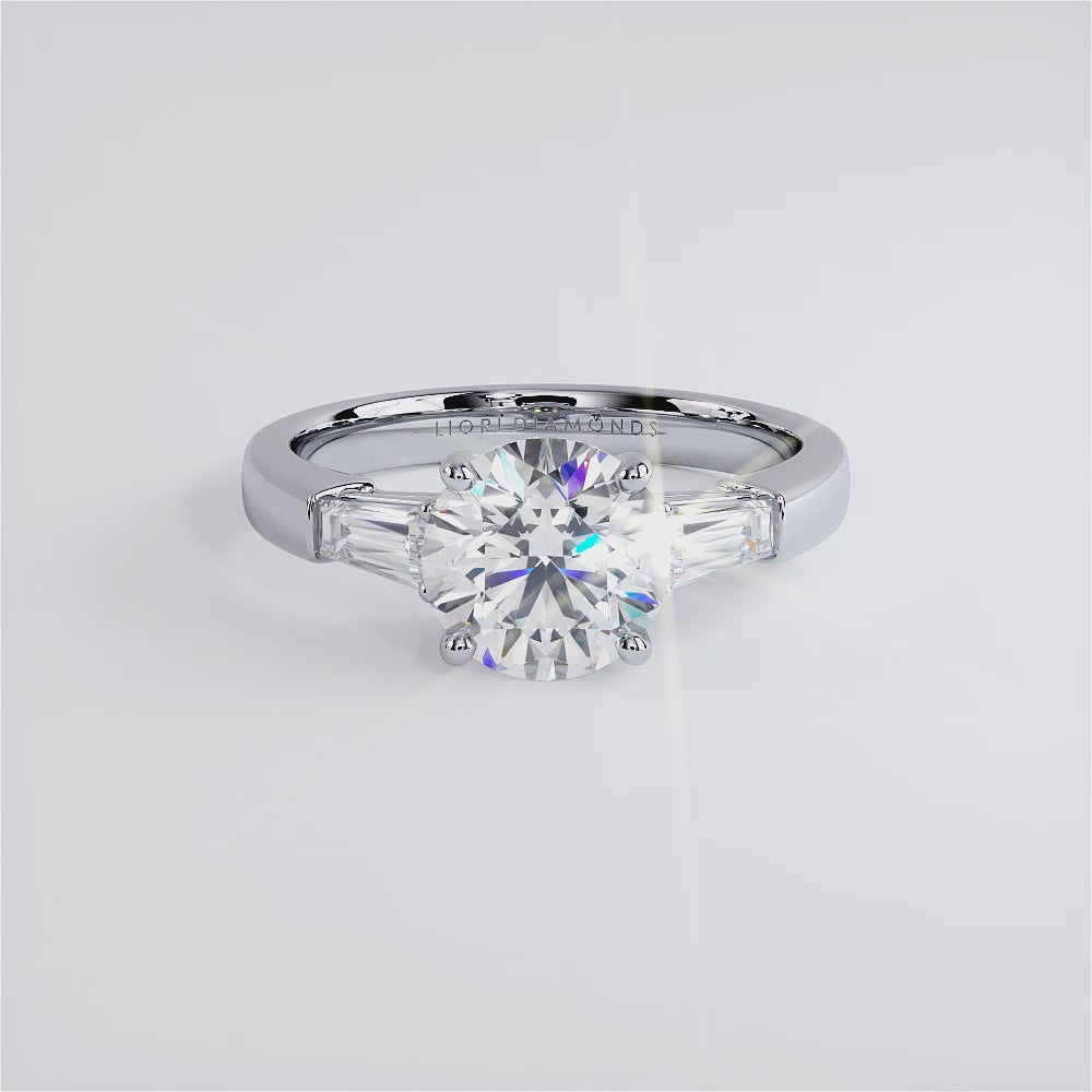 1.5 Carat Round Brilliant Tapered Baguette Three Stone