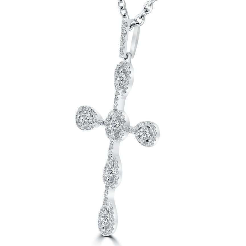 1.20ctw Art Deco Diamond Cross Pendant Necklace in 14k White Gold