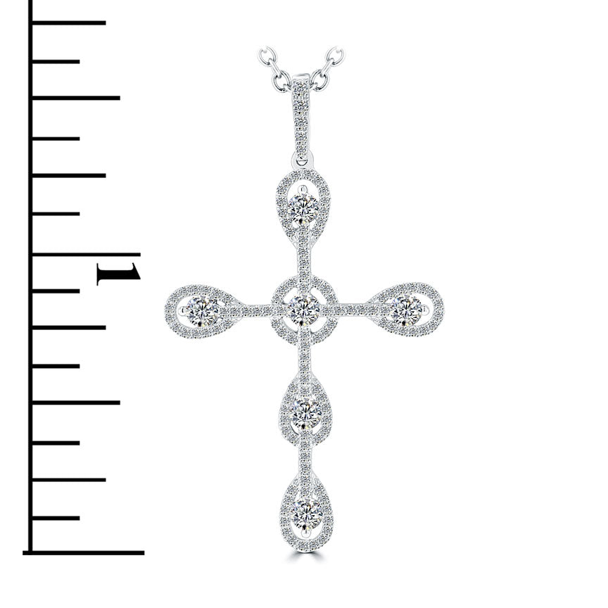 1.20ctw Art Deco Diamond Cross Pendant Necklace in 14k White Gold