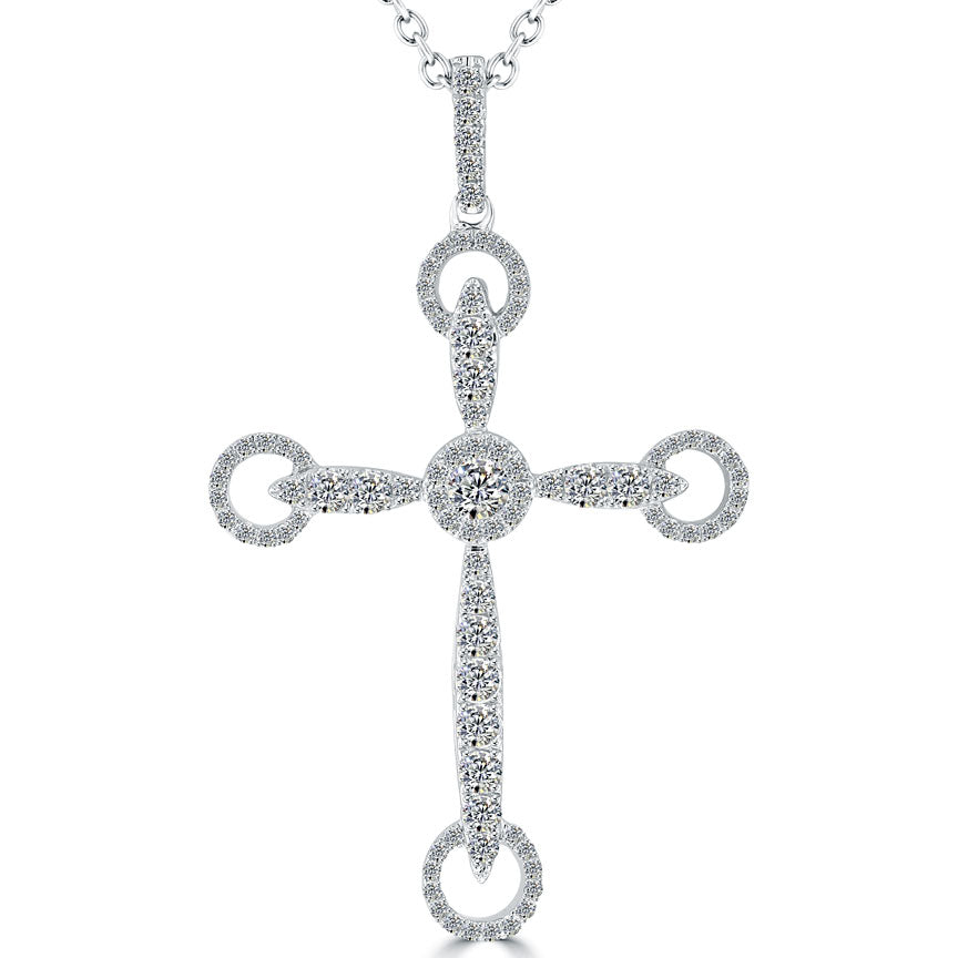 1.15ctw Art Deco Diamond Cross Pendant Necklace in 14k White Gold