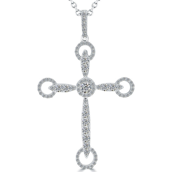 1.15ctw Art Deco Diamond Cross Pendant Necklace in 14k White Gold