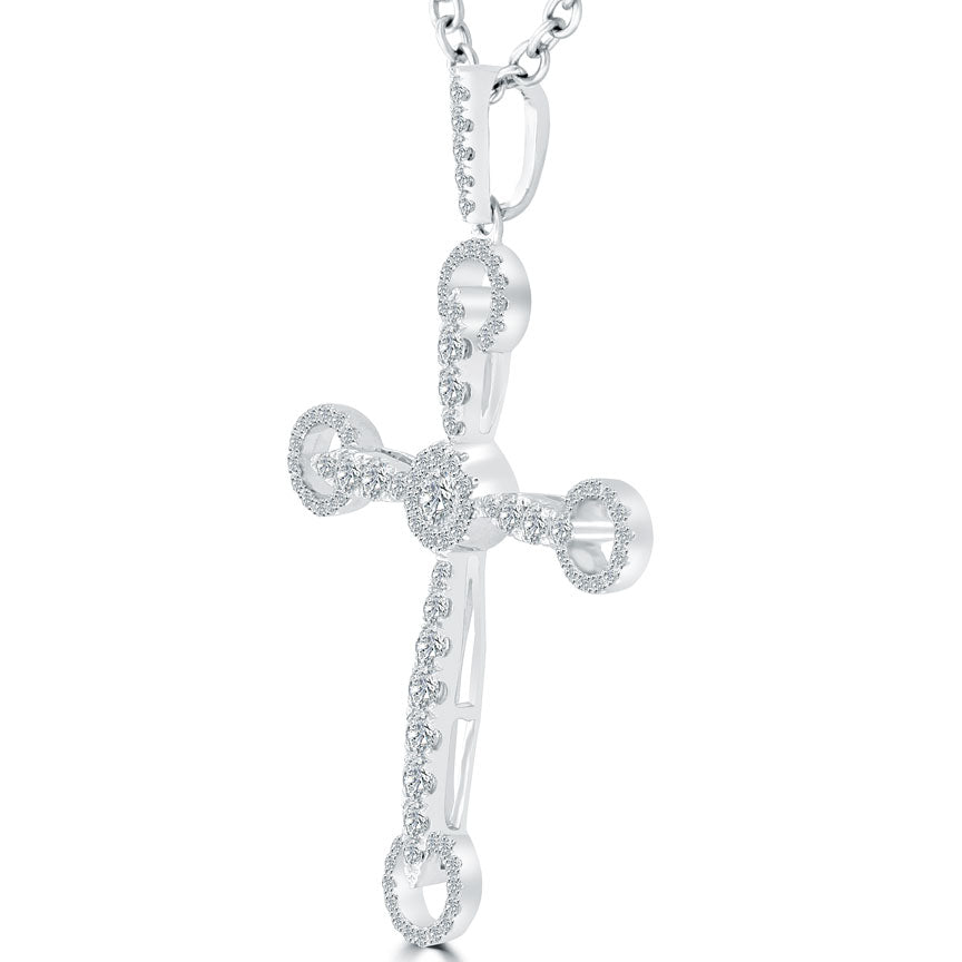 1.15ctw Art Deco Diamond Cross Pendant Necklace in 14k White Gold