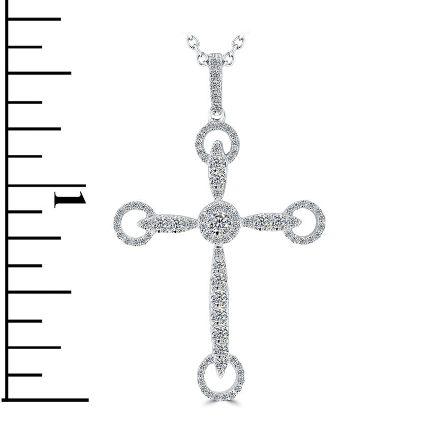 1.15ctw Art Deco Diamond Cross Pendant Necklace in 14k White Gold