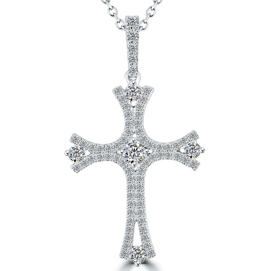 0.75ctw Art Deco Diamond Cross Pendant Necklace in 14k White Gold