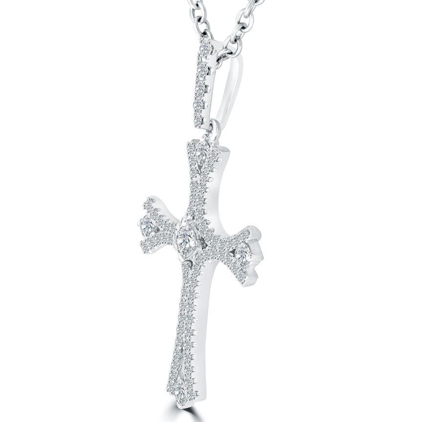 0.75ctw Art Deco Diamond Cross Pendant Necklace in 14k White Gold