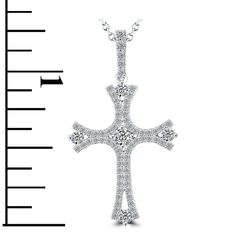 0.75ctw Art Deco Diamond Cross Pendant Necklace in 14k White Gold