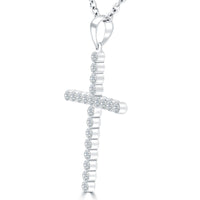 0.95 Carat Natural Diamond Cross Pendant Necklace in 14k White Gold - CR-028