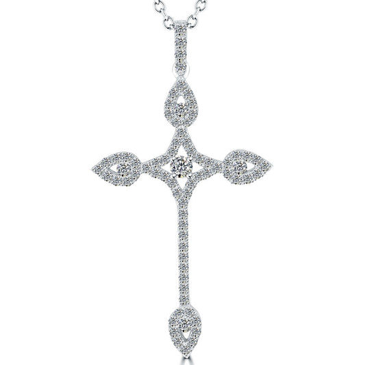 1.55 Carat Art Deco Diamond Cross Pendant Necklace in 14k White Gold - CR-029