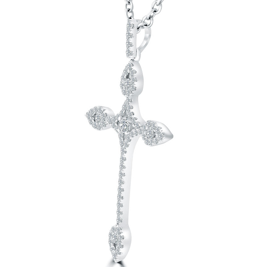1.55ctw Art Deco Diamond Cross Pendant Necklace in 14k White Gold