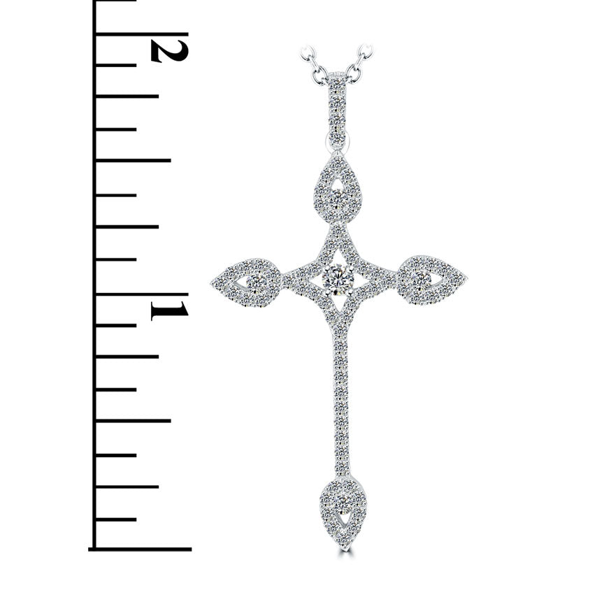 1.55ctw Art Deco Diamond Cross Pendant Necklace in 14k White Gold