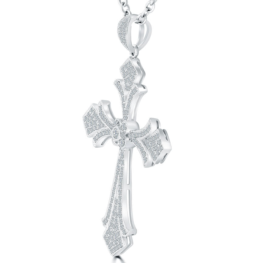 1.20 Carat Art Deco Diamond Cross Pendant Necklace in 14k White Gold - CR-033