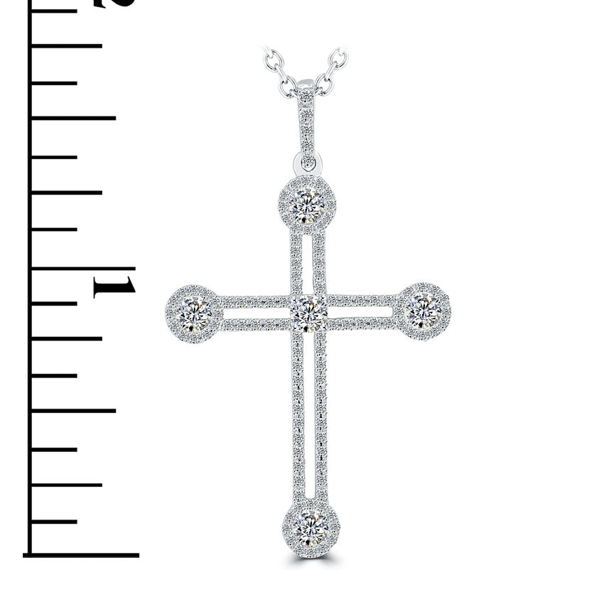 1.35ctw Art Deco Diamond Cross Pendant Necklace in 14k White Gold