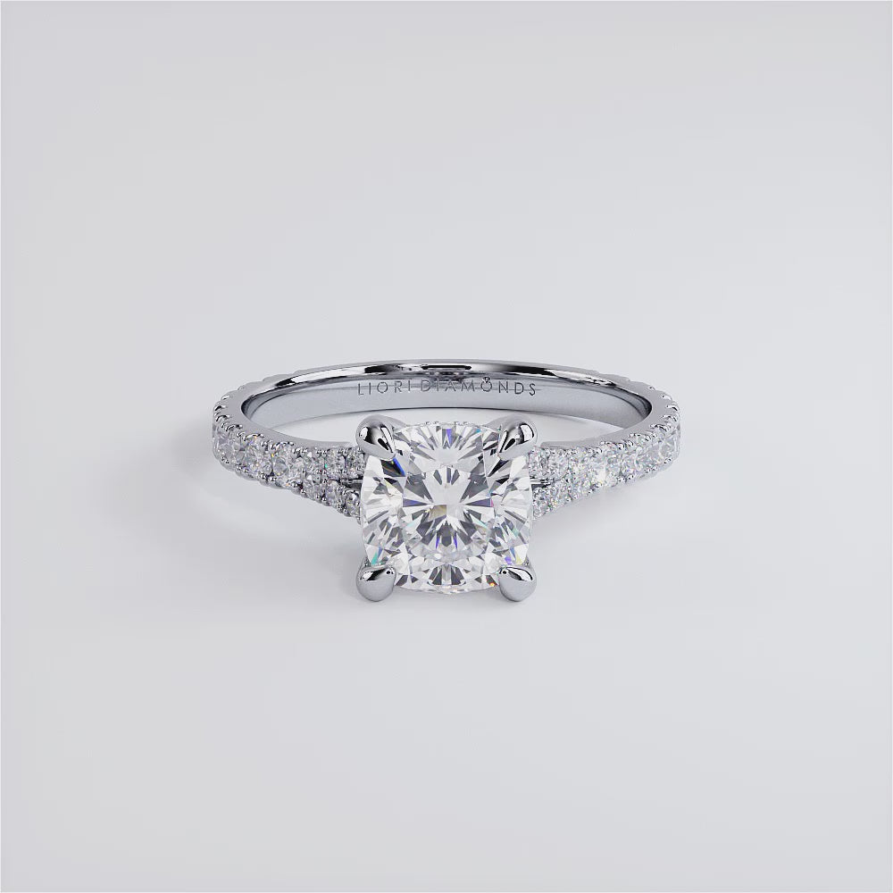 1.5 Carat Cushion Cut Micropavé Cathedral Split Shank