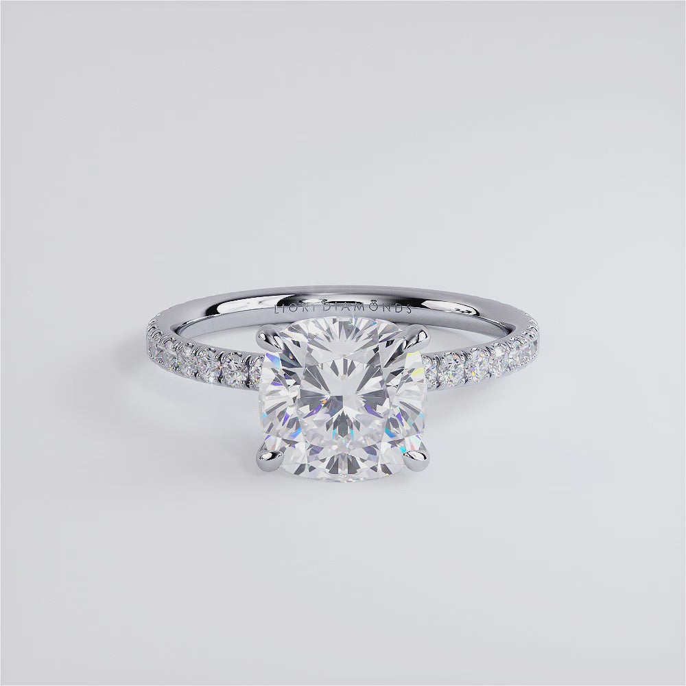 2 Carat Cushion Cut Wire Basket Petite Micropavé