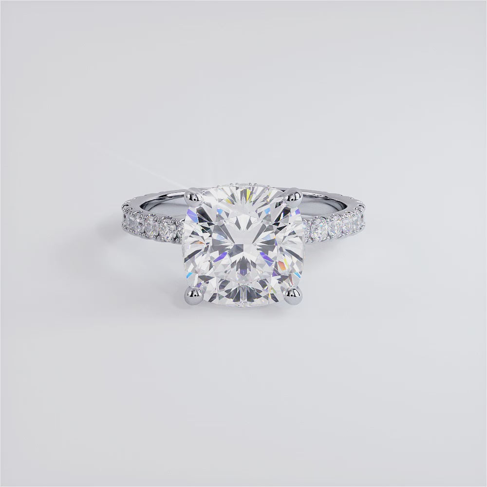 4 Carat Cushion Cut Under Halo Petite Micropavé