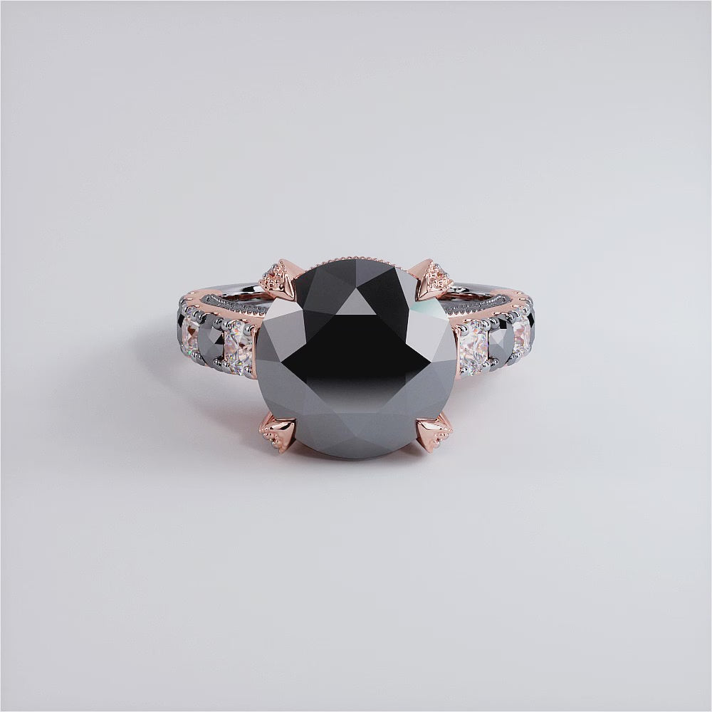 8.18 Carat Certified Natural Black Diamond Engagement Ring 14k Rose Gold