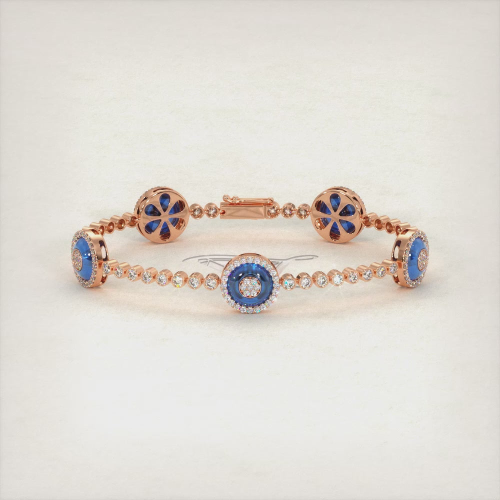 2.25 Carat Diamond and Topaz Evil Eye Bracelet 18K White Gold