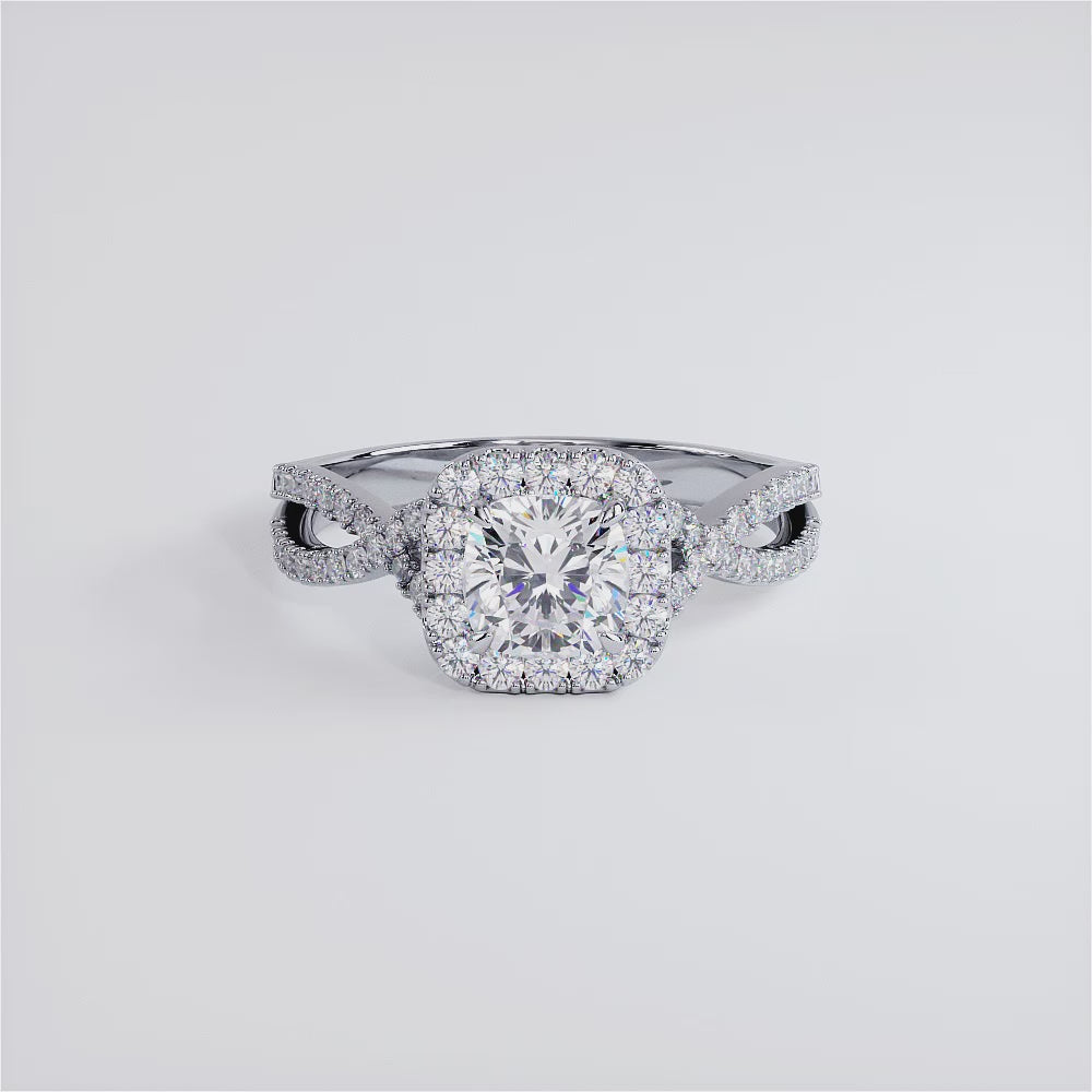 1 Carat Cushion Cut Infinity Twist Square Halo