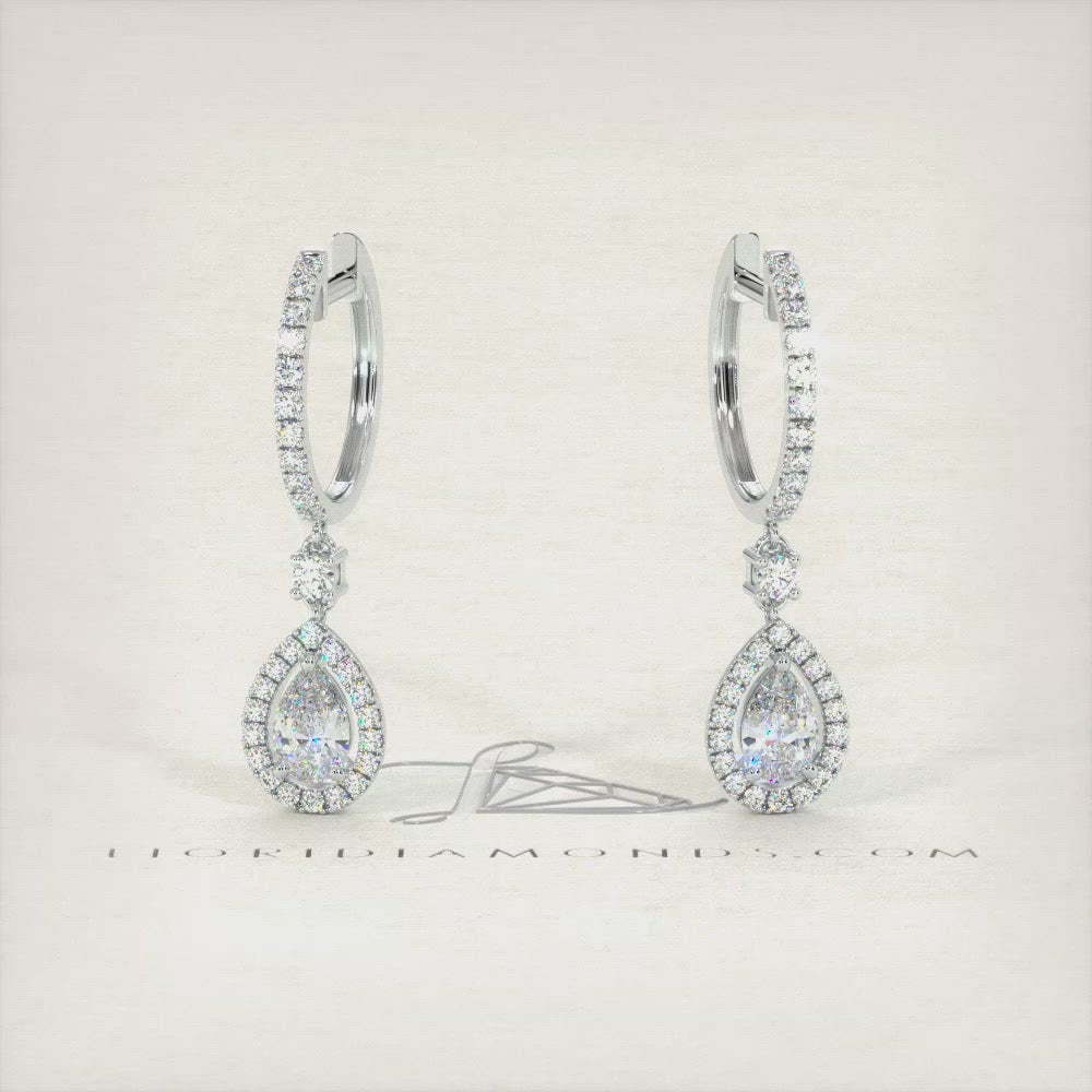 1.65 Carat Pear Shape Diamond Leverback Hanging Drop Earrings 18k White