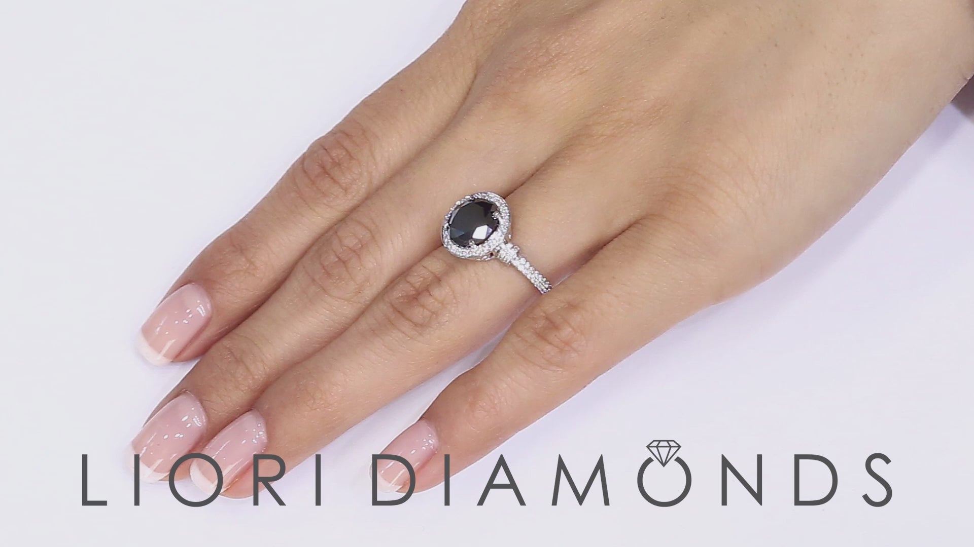 2.95ctw Black Diamond Engagement Ring 18k White Gold Vintage Style