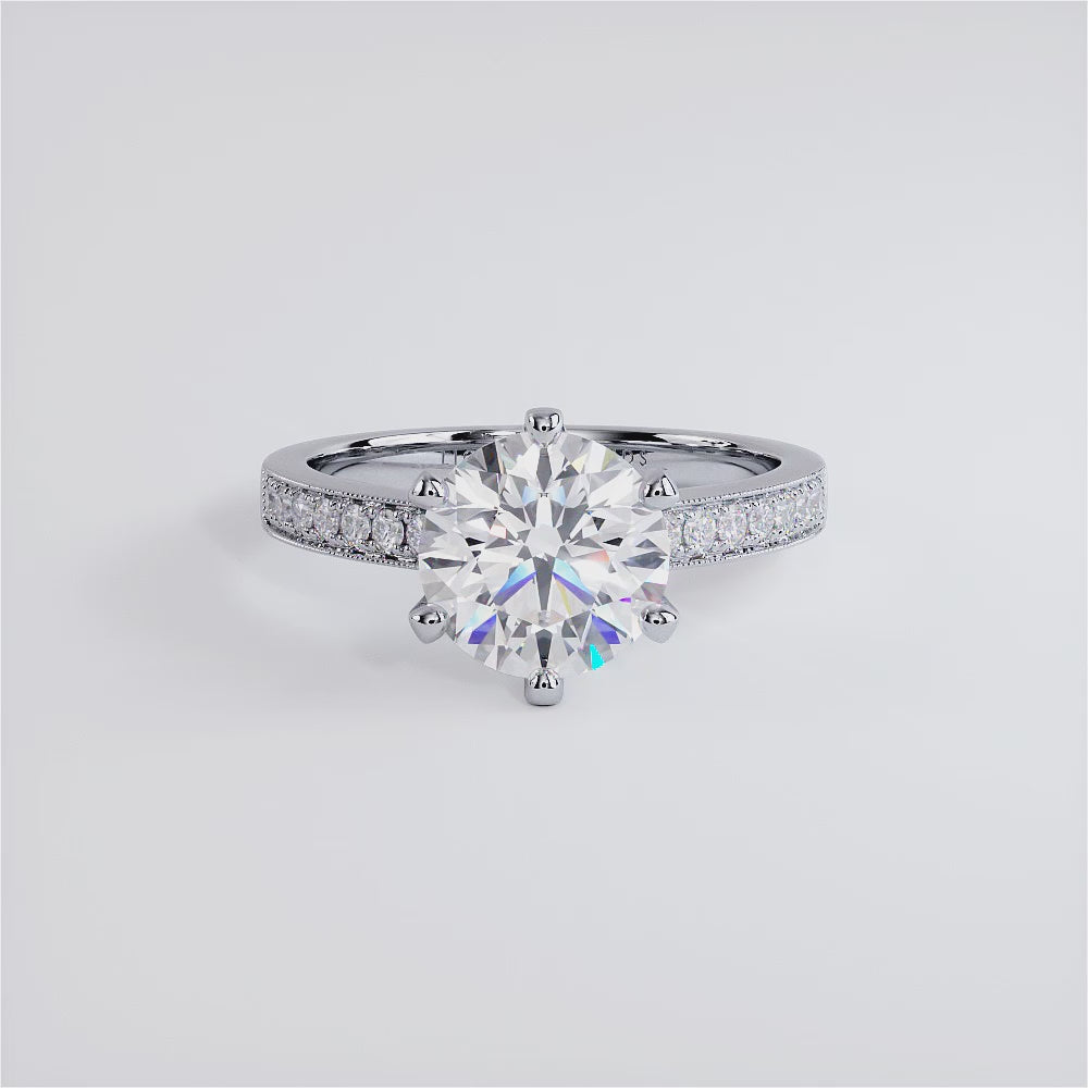 2 Carat Round Brilliant 6 Prong Micropavé Milgrain