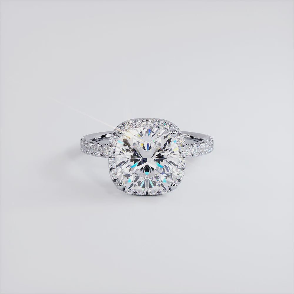 3.5 Carat Cushion Cut Petite Squarish Halo Micropavé