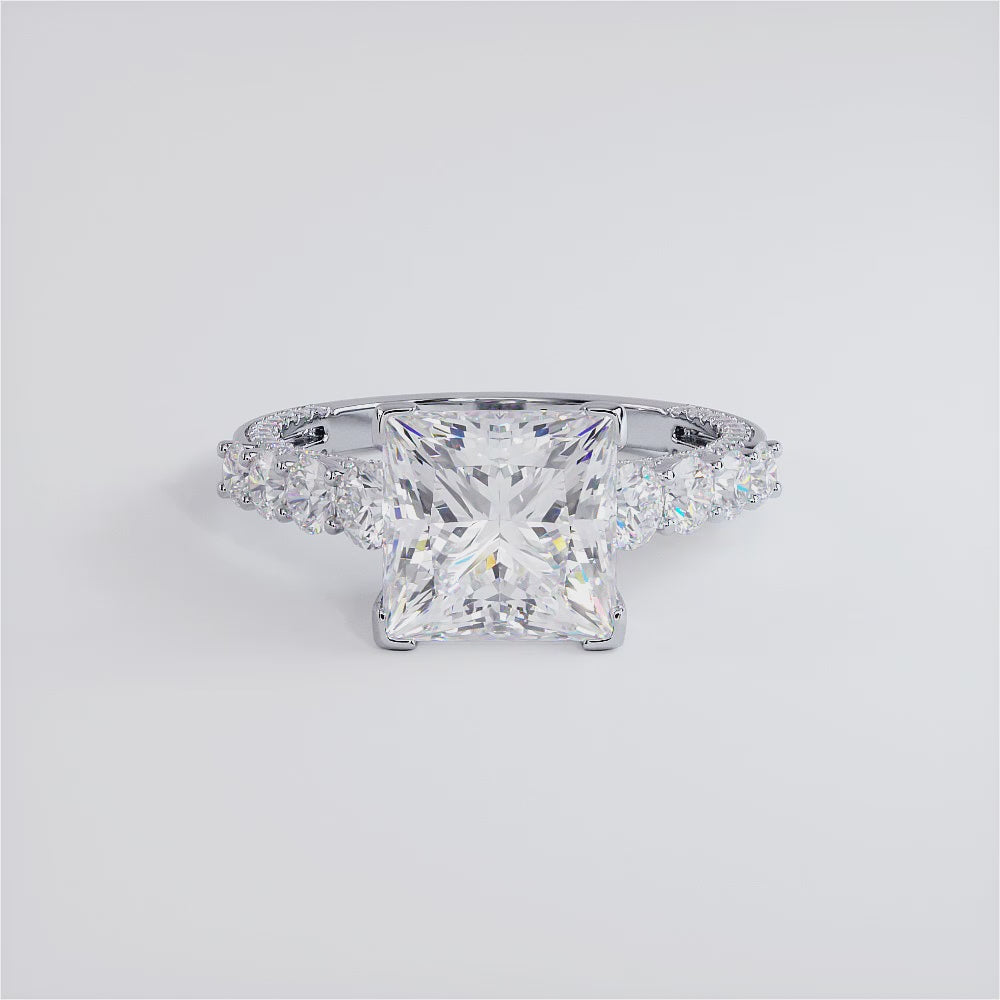 3 Carat Princess Cut Micropavé & Graduated Side