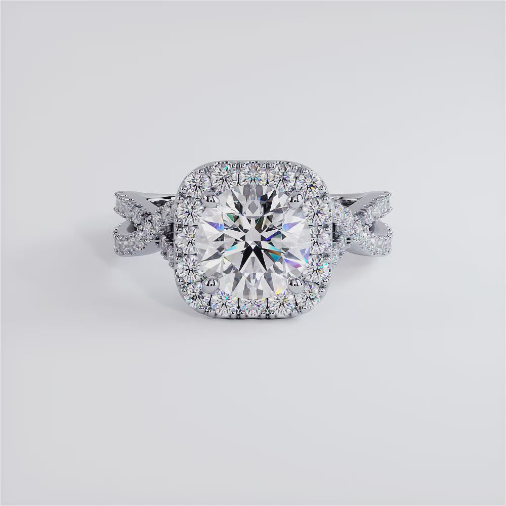 2 Carat Round Brilliant Infinity Twist Square Halo