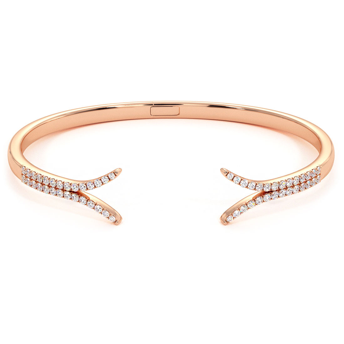 0.65 Carat Pave Diamond Bangle Open Cuff Bracelet 14k Rose Gold