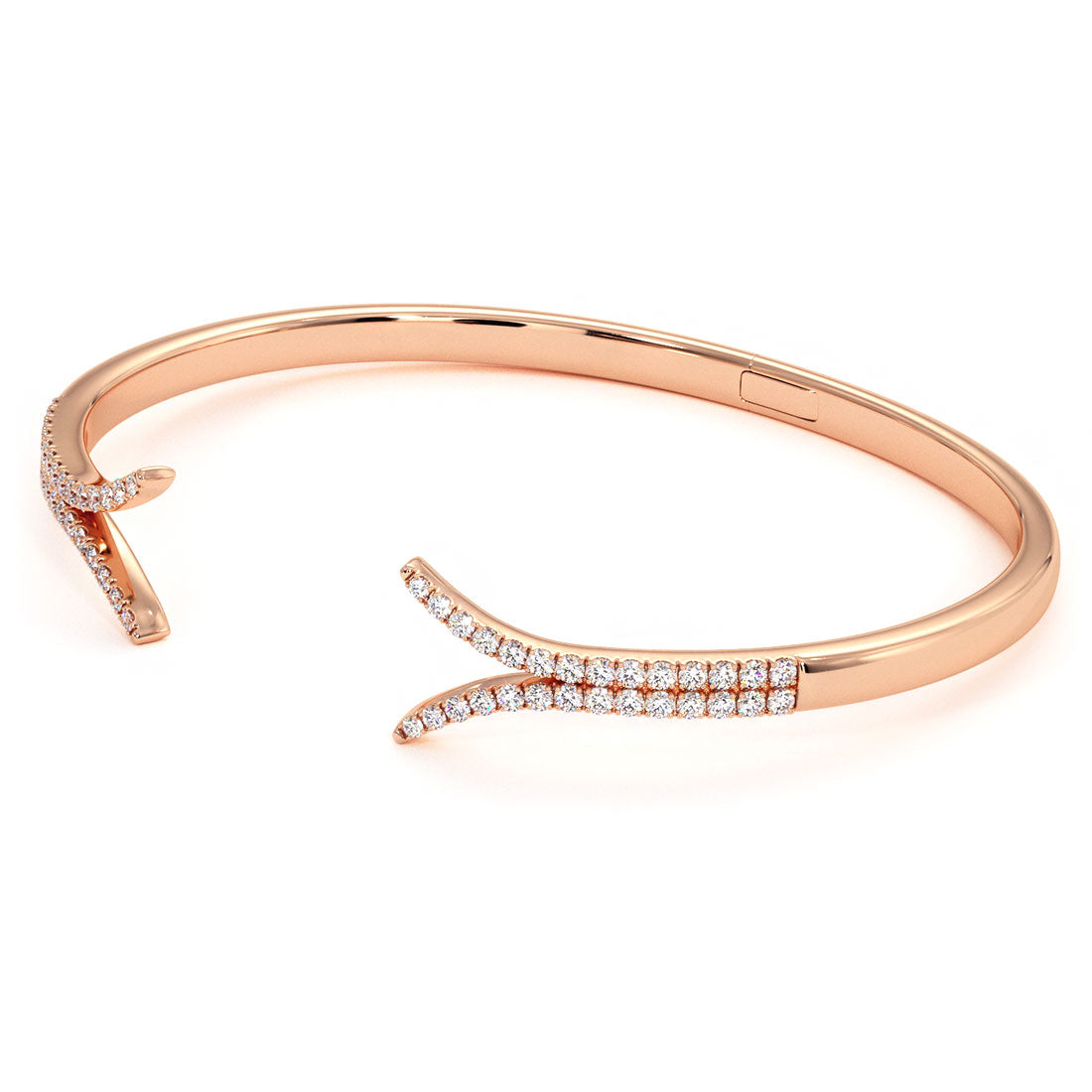 0.65 Carat Pave Diamond Bangle Open Cuff Bracelet 14k Rose Gold