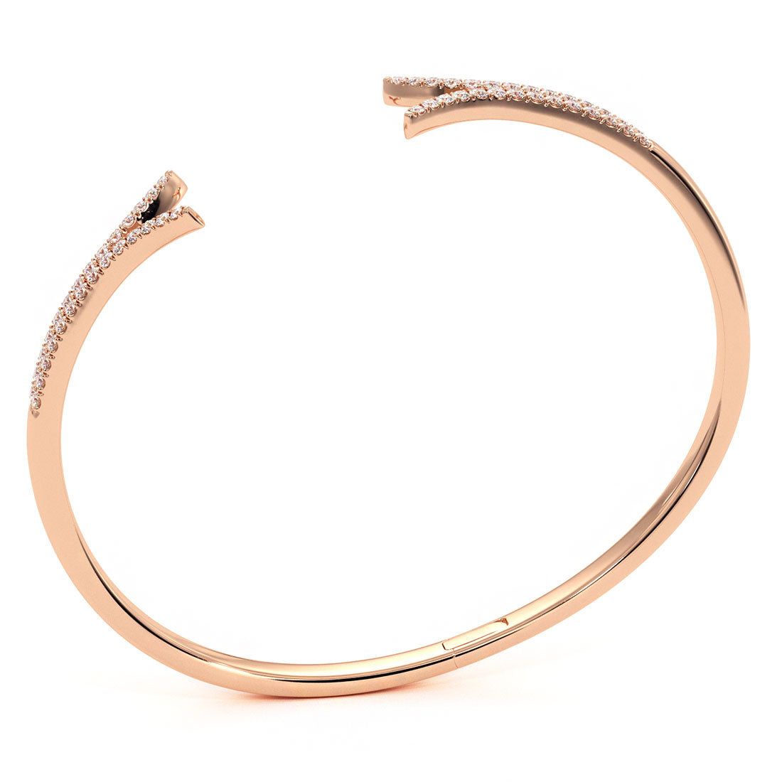 0.65 Carat Pave Diamond Bangle Open Cuff Bracelet 14k Rose Gold