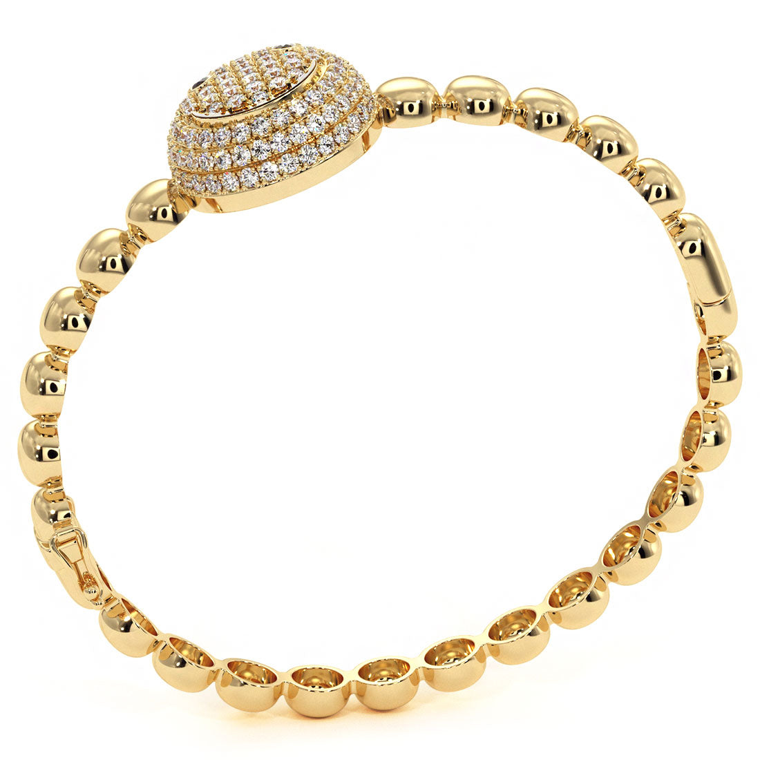 1.37 Carat Smiley Face Diamond Beaded Bangle Cuff Bracelet 14k Yellow Gold