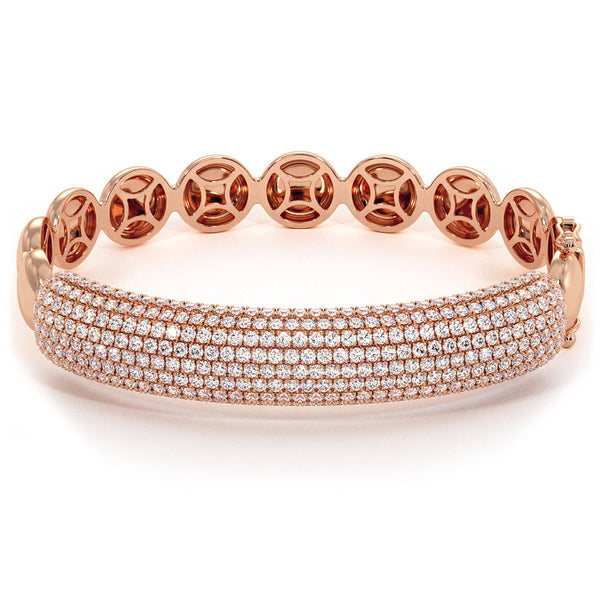5.35 Carat Pave Diamond Beaded Bangle Cuff Bracelet 14k Rose Gold