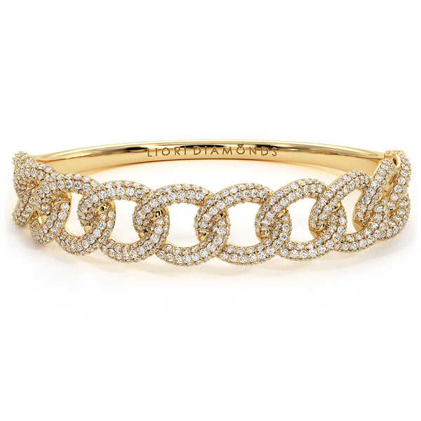 5.81 Carat F-VS Diamond Pave Link Bangle Bracelet 14k Yellow Gold