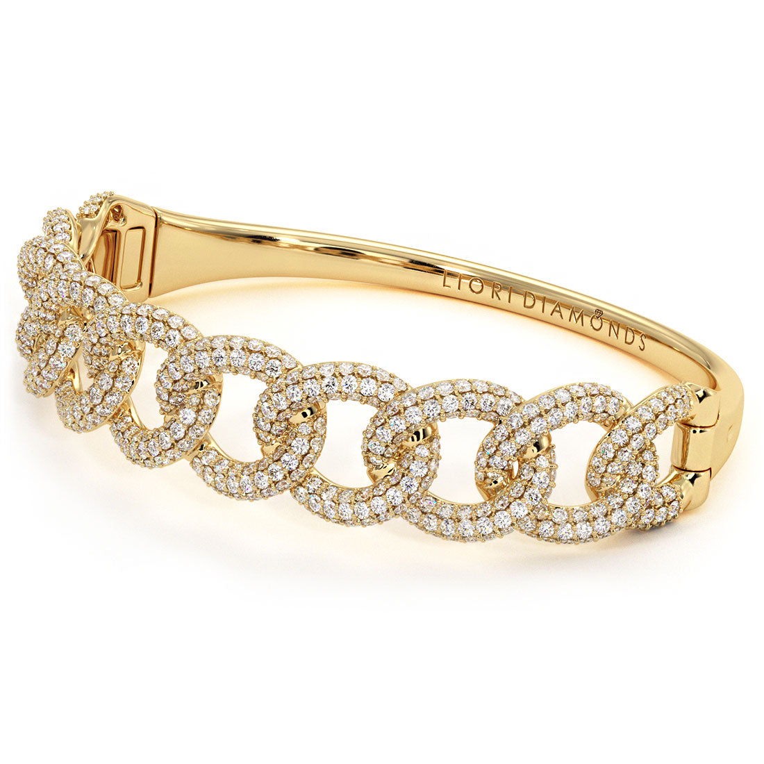5.81 Carat F-VS Diamond Pave Link Bangle Bracelet 14k Yellow Gold